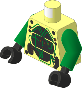 Minifig Torso with Arms and Hands with Insectoids with Silver Logo on Black Panels Pattern