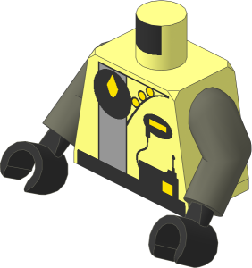 Minifig Torso with Arms and Hands with Space Exploriens Logo and Radio, Light Grey Stripe, Yellow Buttons, Black Belt Pattern