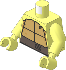 Minifig Torso with Arms and Hands with Tan and Dark Tan Turtle Shell with Dark Brown Belt and Crack Pattern