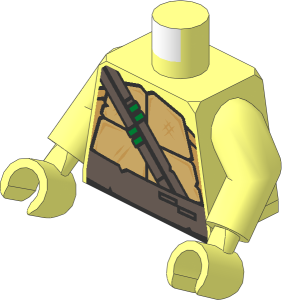 Minifig Torso with Arms and Hands with Tan and Dark Tan Turtle Shell and Dark Brown Belt with Two Straps Pattern