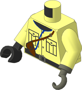 Minifig Torso with Arms, Right Hand and Left Hook Hand with Safari Shirt, Black Neck and Brown Holster Pattern