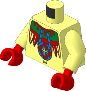 Minifig Torso with Arms and Hands with Mayan Necklace, Tribal Shirt & Navel Pattern