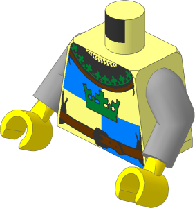 Minifig Torso with Arms and Hands with Crown on DarkBlue/MediumBlue Quarters Pattern