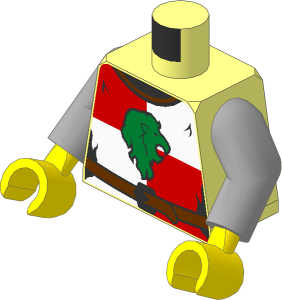 Minifig Torso with Arms and Hands with Gold Lion and Belt on Red/White Quarter Pattern