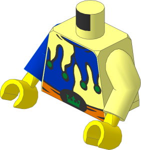Minifig Torso with Arms and Hands with Blue Jesters Collar, Belt and Crown on Buckle Pattern