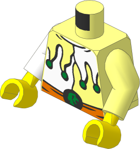 Minifig Torso with Arms and Hands with White Jesters Collar, Belt and Lion Head on Buckle Pattern