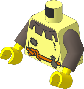 Minifig Torso with Arms and Hands with Dark Brown Collar, Patch, Rope Belt and Pouch without Back Pattern