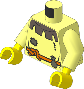 Minifig Torso with Arms and Hands with Dark Brown Collar, Patch, Rope Belt and Pouch with Back Pattern