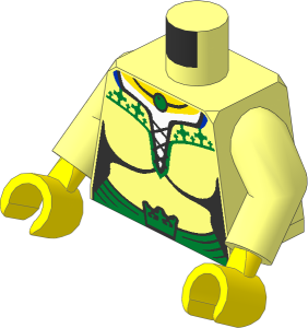 Minifig Torso with Arms and Hands with Female Corset and Gold Crown and Trim Pattern