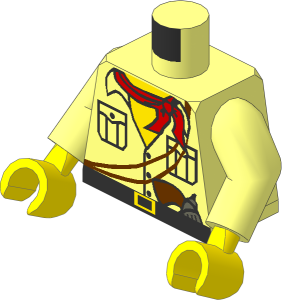 Minifig Torso with Arms and Hands with Safari Shirt, Gun, Red Bandana & Yellow Chest Pattern