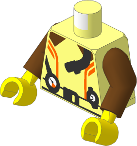 Minifig Torso with Arms and Hands with Diving Suit, Orange Stripes, Belt, Pressure Gauge and Breathing Hose Pattern