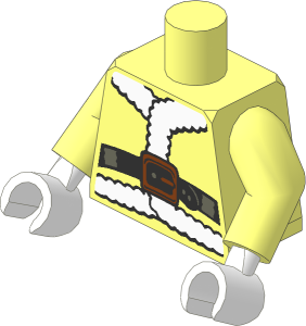 Minifig Torso with Arms and Hands with White Fur Jacket and Black Belt with Metallic Copper Buckle Pattern