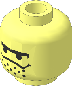 Minifig Head Black Unibrow, Stubble under Dipping Mouth Line Pattern
