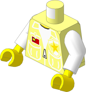 Minifig Torso with Arms and Hands with Vest, Patch Pockets and Police Badge Yellow Star Pattern