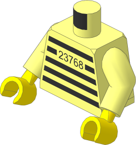 Minifig Torso with Arms and Yellow Hands with Jail Stripes and "23768" Pattern