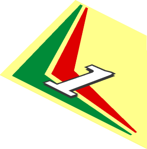 Sticker  2.9 x  4.8 Trapezoid with Number  1 on Red and Green Chevrons Right