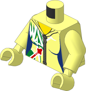 Minifig Torso with Arms and Hands with Female Jumpsuit with Zipper, White and Gold Markings and Classic Space Logo Pattern