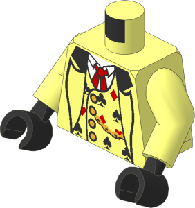 Minifig Torso with Arms and Hands with Card, Suit, Vest, and Gold Fob Pattern