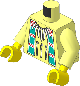 Minifig Torso with Arms and Hands with Buckskin Tunic, American Indian Necklace and Dark Turquoise Squares Pattern