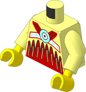 Minifig Torso with Arms and Hands with Red on Bottom and Fringe Pattern