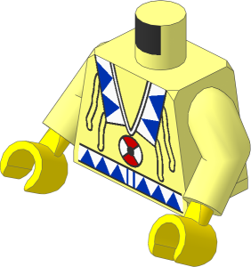 Minifig Torso with Arms and Hands with White/Blue Triangles, Red/White Amulet Pattern