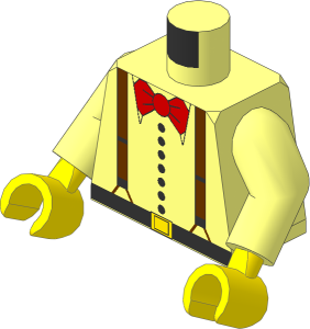 Minifig Torso with Arms and Hands with Suspenders and Red Bowtie Pattern
