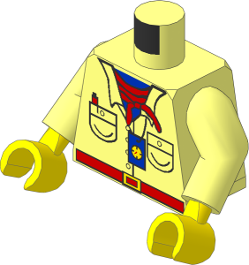 Minifig Torso with Arms and Hands with Safari Shirt, Blue Tee, Red Bandana Pattern