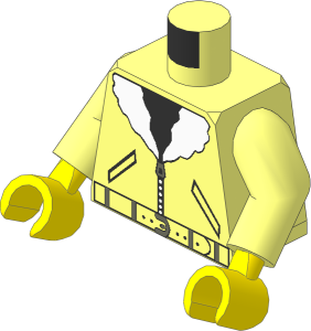 Minifig Torso with Arms and Hands with Bomber Jacket, Belt, Black Shirt Pattern