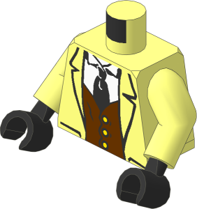 Minifig Torso with Arms and Hands with White Suit, Brown Vest and Tie Pattern