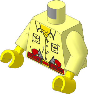 Minifig Torso with Arms and Hands with Rumpled Shirt, 2 Revolvers in Belt Pattern