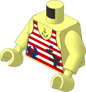Minifig Torso with Arms and Hands with Tank Top, Stains, Wrench, and Tattoo Pattern