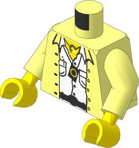 Minifig Torso with Arms and Hands with Jacket, White Shirt, and Necklace Pattern