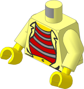 Minifig Torso with Arms and Hands with Red and Grey Shirt, Pot Belly, Jacket Pattern