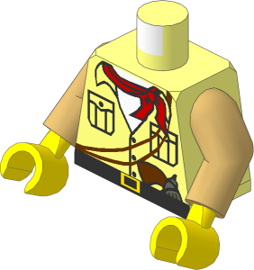Minifig Torso with Arms and Hands with Safari Shirt, Gun, Red Bandana & White Chest Pattern