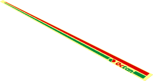 Sticker  1.1 x 15.9 Triangular with Octan Logo, Red and Green Stripes Left