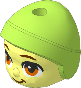 Figure Friends Baby Head with Lime Cap, Dark Orange Eyes and Smirk Pattern