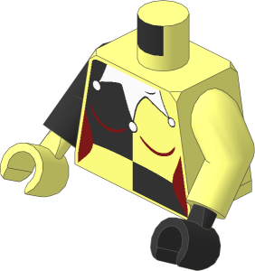 Minifig Torso with Arms and Hands with Female White Jester Collar and Black Quarters Pattern