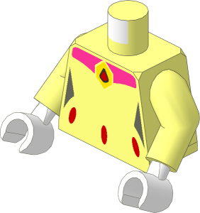 Minifig Torso with Arms and Hands with Female Outline with Red Ovals, Red and Yellow Amulet Pattern