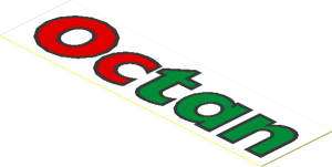 Sticker  0.8 x  3 with Red/Green "Octan" with Black Border on White Background