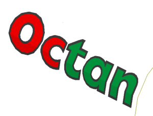 Sticker  0.8 x  3 with Red/Green "Octan" with Black Border on White Background (Formed)