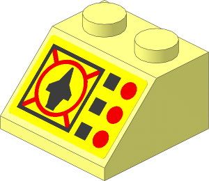 Slope Brick 45  2 x  2 with Black and Red Flight Controls on Yellow Sticker