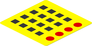 Sticker  1.9 x  1.9 with Red Circles and Black Rectangles on Yellow Background