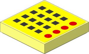 Tile  2 x  2 with Red Circles and Black Rectangles on Yellow Background Sticker