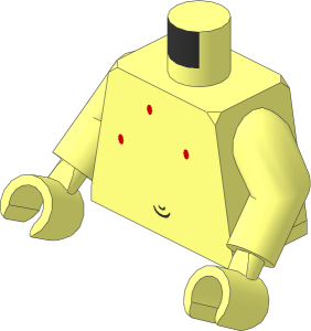 Minifig Torso with Arms and Hands with Black Navel and Red Spots Pattern