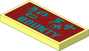 Tile  2 x  4 with Pearl Gold Ninjago Logogram and "BOUNTY" on Dark Red Background Sticker
