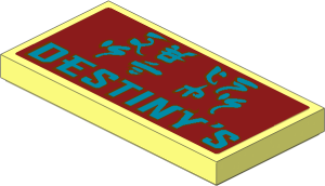 Tile  2 x  4 with Pearl Gold Ninjago Logogram and "DESTINY'S" on Dark Red Background Sticker