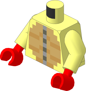 Minifig Torso with Arms and Hands with Pixelated Dark Tan, Tan and Gray Stomach, Lime and Green Shell on Back Pattern
