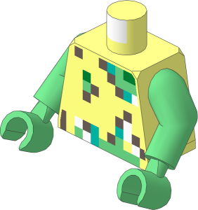 Minifig Torso with Sand Green Arms and Hands with Pixelated Vest with Dark Brown, Dark Turquoise, Green, Sand Green, and White Pattern