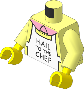 Minifig Torso with Arms and Hands with Crew Neck Sweater with Collar and "HAIL TO THE CHEF" on White Apron Pattern