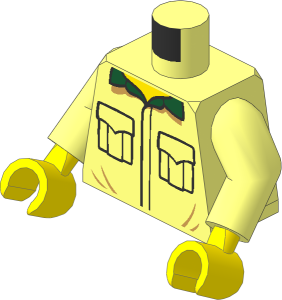 Minifig Torso with Arms and Hands with Black Outlined Pockets and Dark Green Collar Pattern